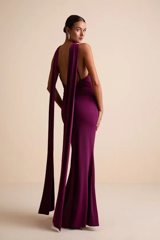 Noretta Plum Jersey Knit Keyhole Cutout Sash Maxi Dress sold by Lulus product image thumbnail 4