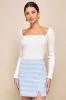 Unlimited Cuteness Light Blue Plaid Tweed Mini Skirt sold by Lulus