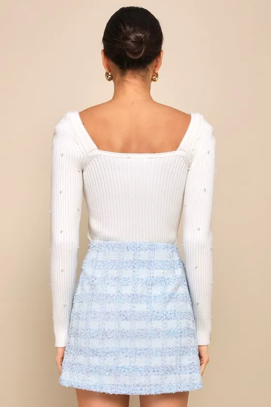 Unlimited Cuteness Light Blue Plaid Tweed Mini Skirt sold by Lulus product image thumbnail 4