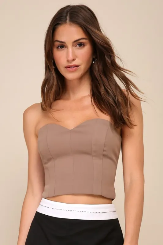 Chic Invite Dark Taupe Strapless Bustier Crop Top sold by Lulus