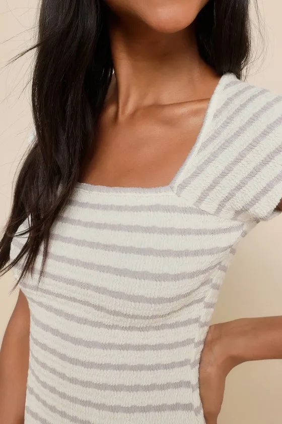 Perfect Ease Cream Striped Crinkle Short Sleeve Tee sold by Lulus product image thumbnail 4