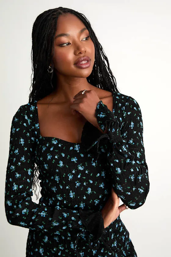 Ornella Black Floral Textured Long Sleeve Mini Dress sold by Lulus product image thumbnail 2