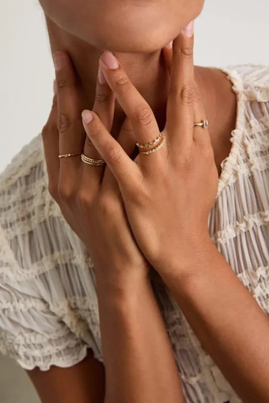 Catalina Gold Rhinestone Five-Piece Ring Set sold by Lulus