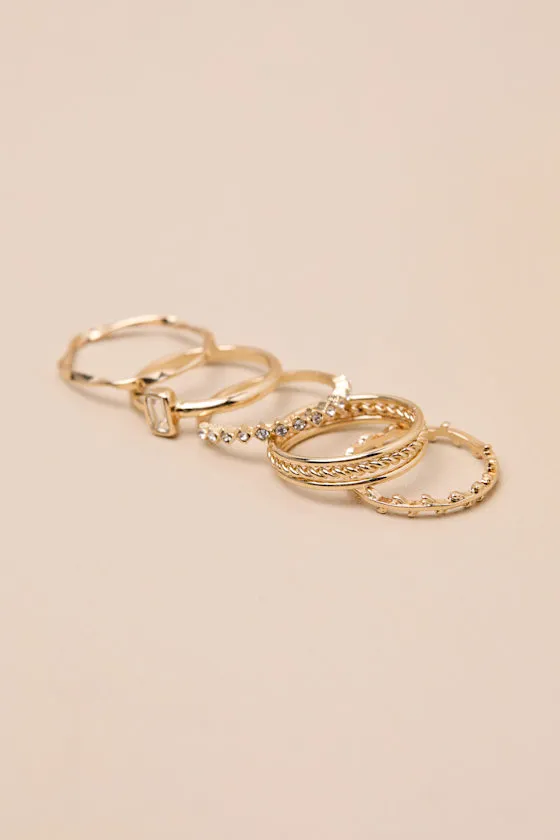 Catalina Gold Rhinestone Five-Piece Ring Set sold by Lulus product image thumbnail 2