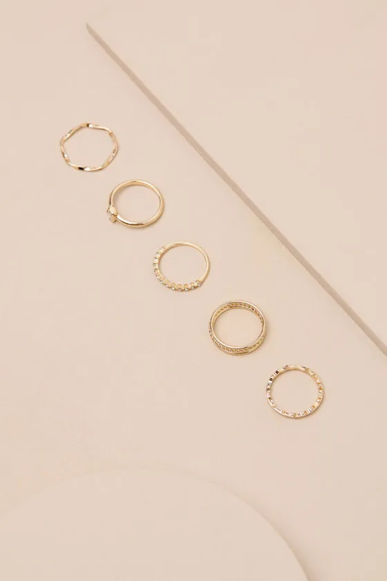 Catalina Gold Rhinestone Five-Piece Ring Set sold by Lulus product image thumbnail 4