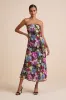 Sutherlynn Purple Multi Floral Strapless Midi Dress sold by Lulus