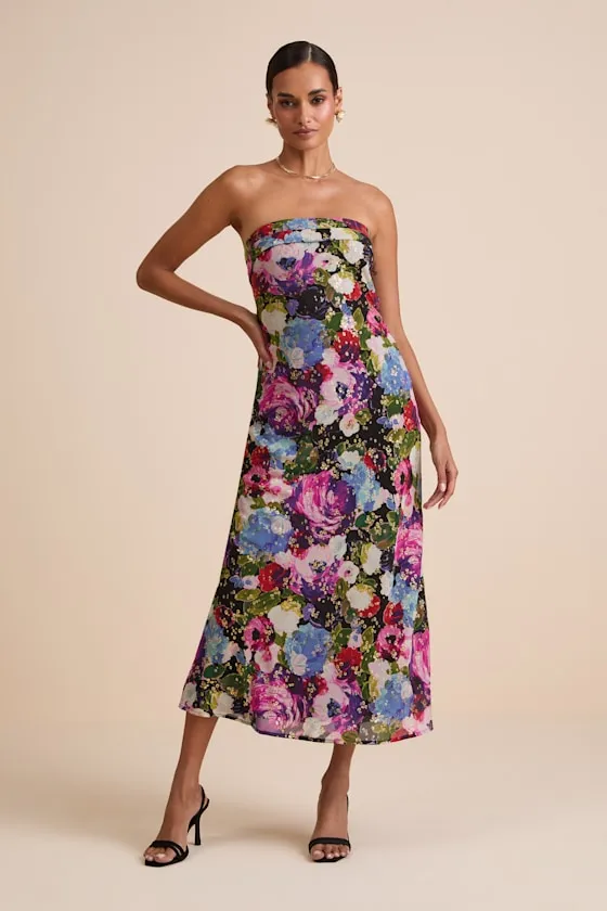 Sutherlynn Purple Multi Floral Strapless Midi Dress sold by Lulus product image thumbnail 2