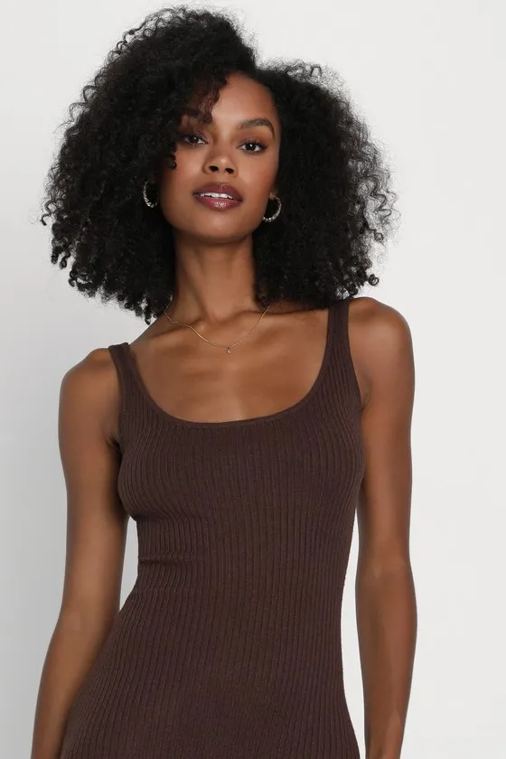 Layer Lover Brown Ribbed Knit Two-Piece Dress & Cardigan Set sold by Lulus product image thumbnail 3