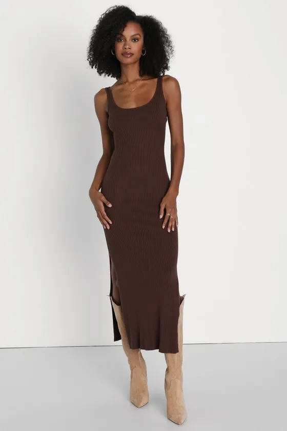 Layer Lover Brown Ribbed Knit Two-Piece Dress & Cardigan Set sold by Lulus product image thumbnail 4