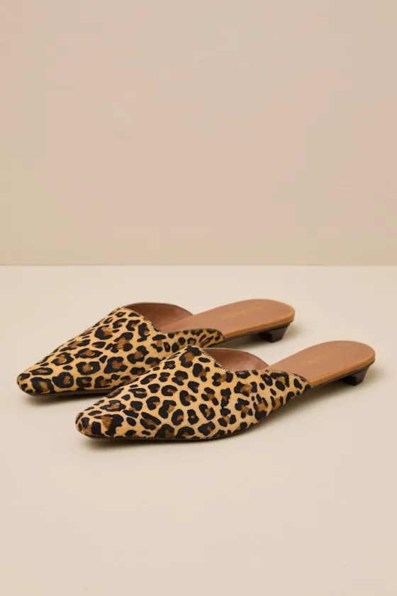 Mocktail Leopard Calf Hair Leather Kitten Heel Mules sold by Lulus