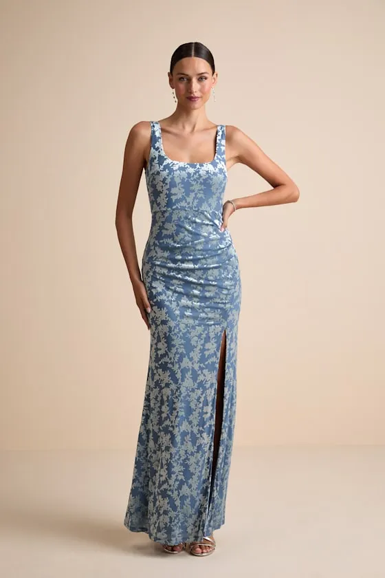 Miraya Dusty Blue Burnout Velvet Maxi Dress sold by Lulus product image thumbnail 2
