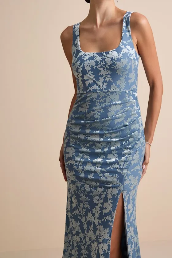 Miraya Dusty Blue Burnout Velvet Maxi Dress sold by Lulus product image thumbnail 3