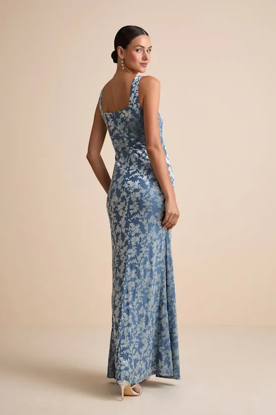 Miraya Dusty Blue Burnout Velvet Maxi Dress sold by Lulus product image thumbnail 4