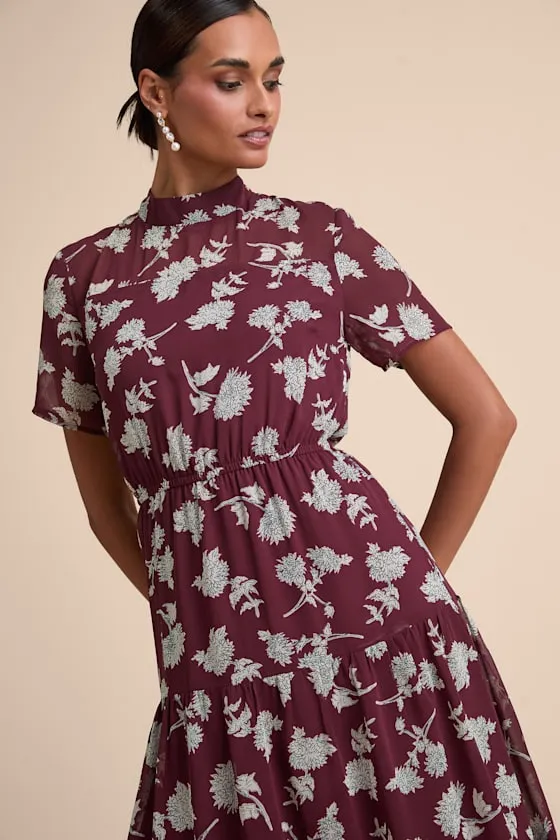 Floral Dressed Up Burgundy Floral Print Midi Dress sold by Lulus product image thumbnail 2