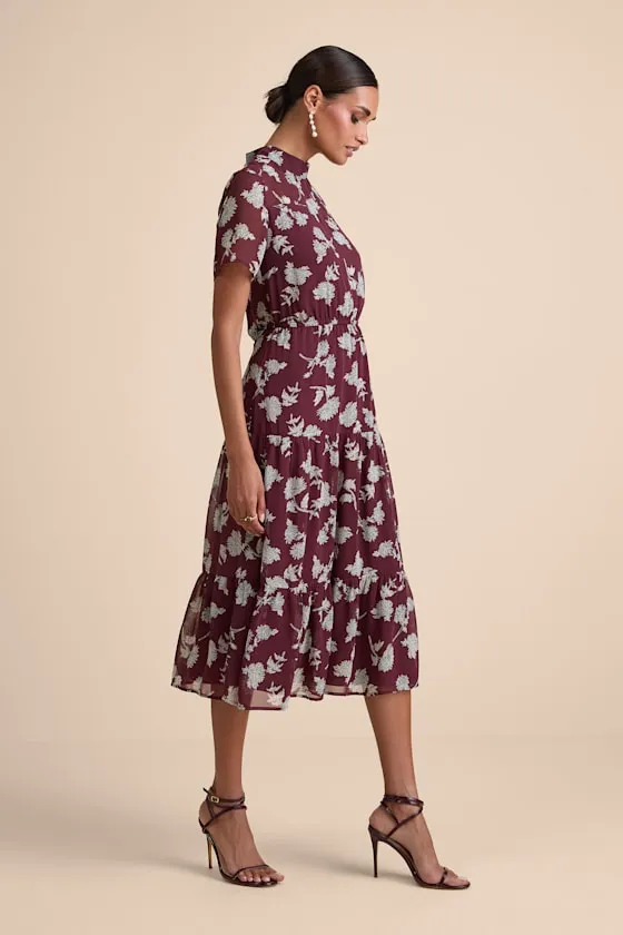 Floral Dressed Up Burgundy Floral Print Midi Dress sold by Lulus product image thumbnail 4