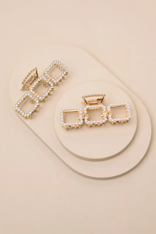 Allonah Gold Rhinestone and Pearl Hair Claw Clip Set sold by Lulus