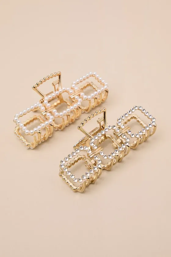 Allonah Gold Rhinestone and Pearl Hair Claw Clip Set sold by Lulus product image thumbnail 2