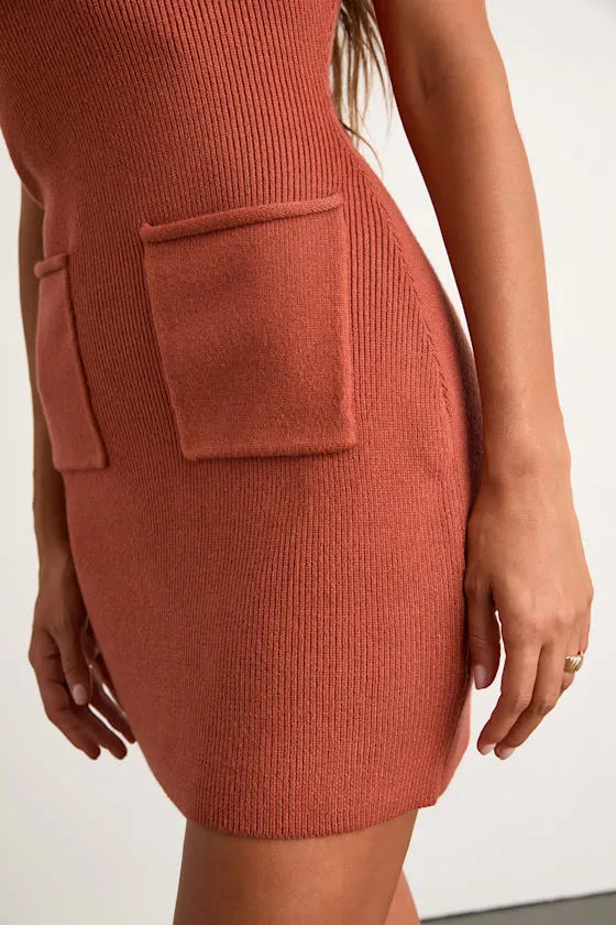 Joana Rust Orange Ribbed Mock Neck Sweater Mini Dress sold by Lulus product image thumbnail 4