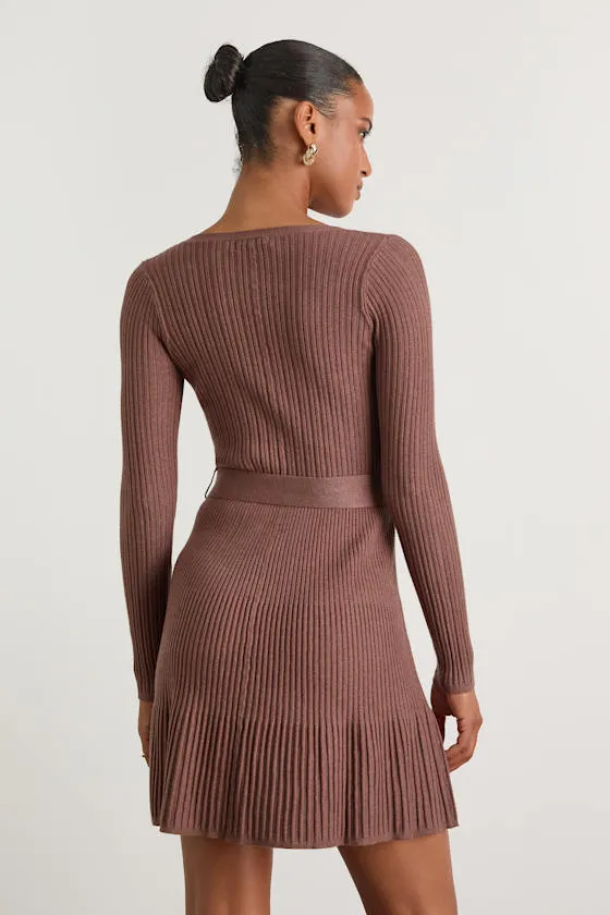 Cozy Poise Heather Brown Henley Long Sleeve Mini Sweater Dress sold by Lulus product image thumbnail 3