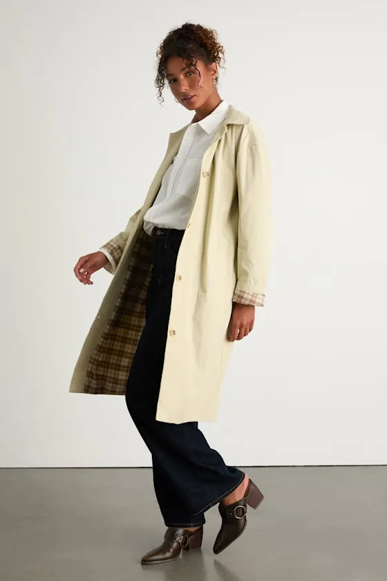 Cazzie Beige Twill Button-Front Collared Trench Coat sold by Lulus product image thumbnail 2