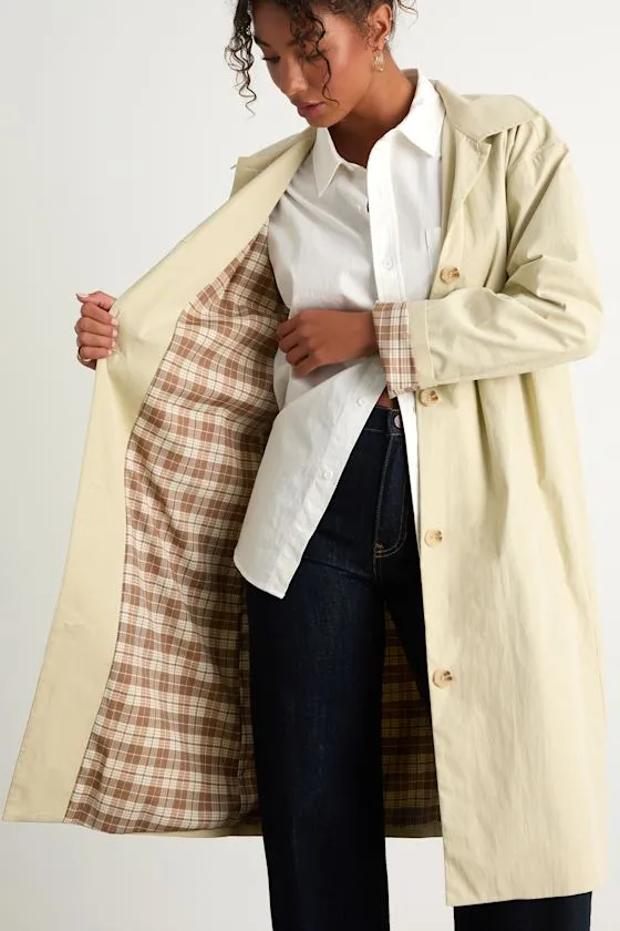 Cazzie Beige Twill Button-Front Collared Trench Coat sold by Lulus product image thumbnail 3