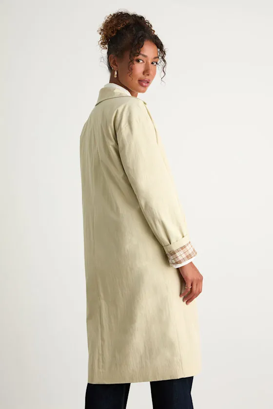 Cazzie Beige Twill Button-Front Collared Trench Coat sold by Lulus product image thumbnail 4