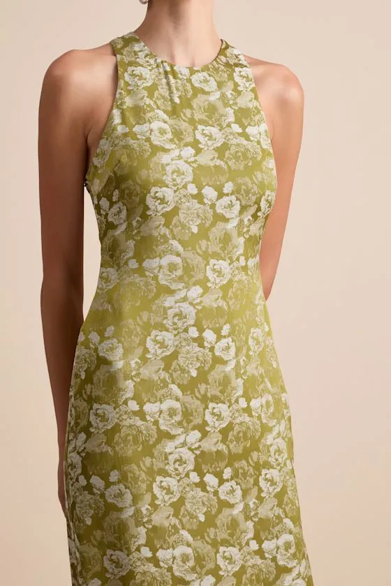 Lamila Chartreuse Floral Satin Column Maxi Dress sold by Lulus product image thumbnail 4