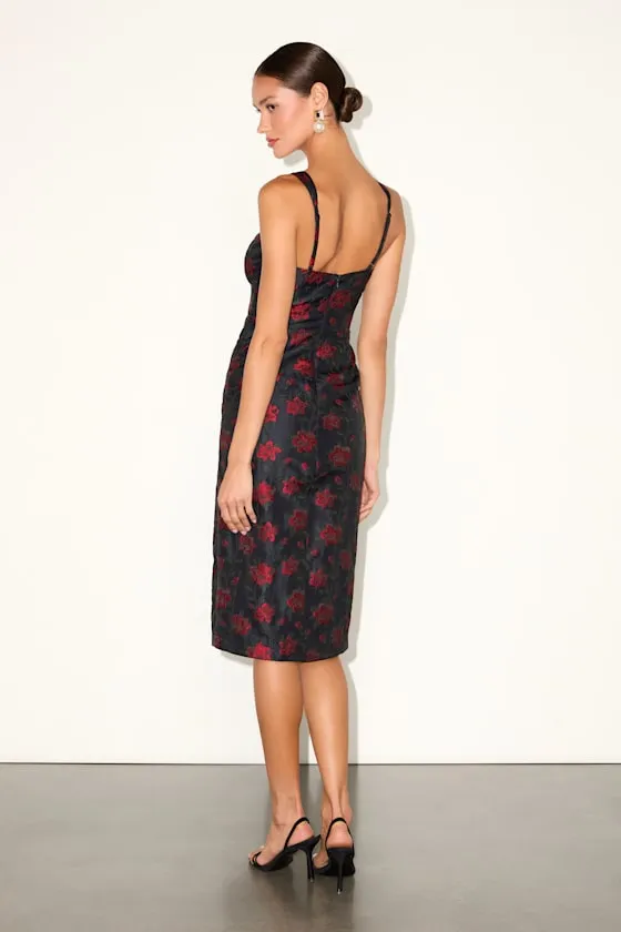 Immaculate Chicness Navy Floral Brocade Midi Dress sold by Lulus product image thumbnail 4