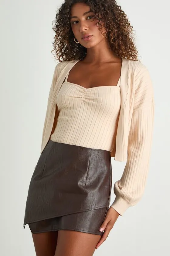 Edgy Vibes Dark Brown Vegan Leather Skort sold by Lulus