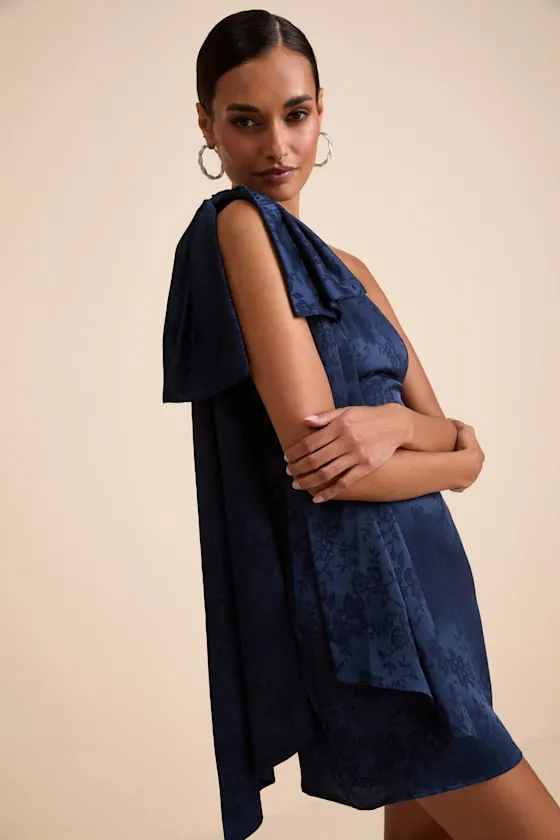 Jayda Navy Satin One-Shoulder Sash Mini Dress sold by Lulus product image thumbnail 3