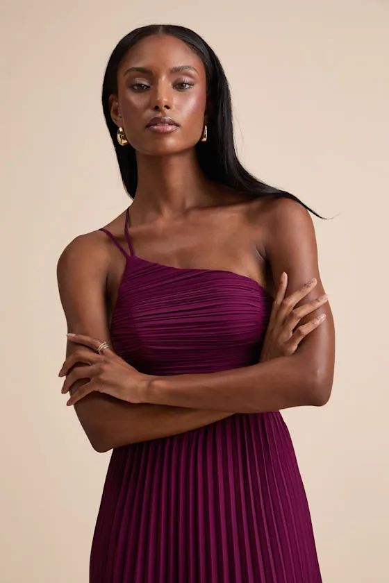 Wondrous Muse Plum Pleated One-Shoulder Midi Dress sold by Lulus product image thumbnail 2