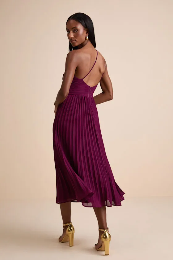 Wondrous Muse Plum Pleated One-Shoulder Midi Dress sold by Lulus product image thumbnail 3