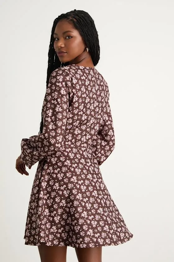 Daily Affection Brown Floral Corduroy Mini Dress With Pockets sold by Lulus product image thumbnail 3