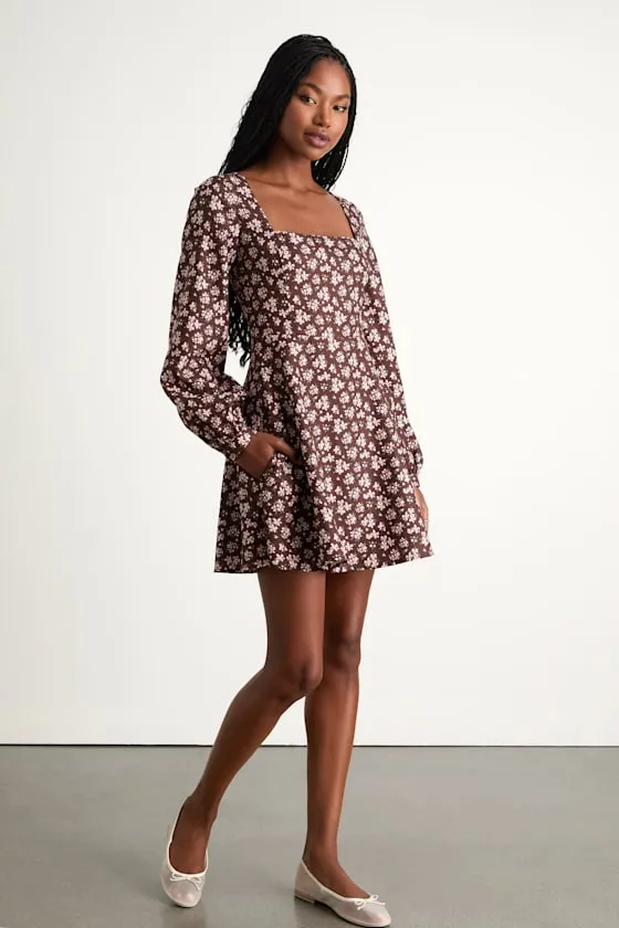 Daily Affection Brown Floral Corduroy Mini Dress With Pockets sold by Lulus product image thumbnail 4