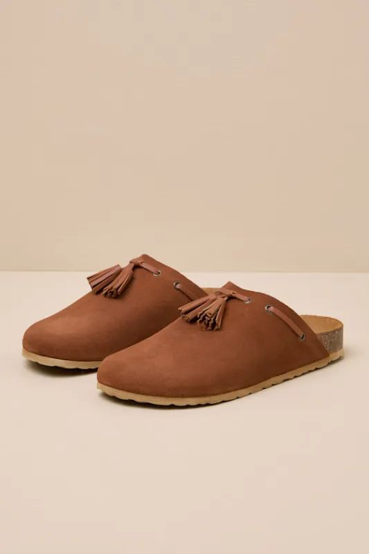 Windswept Brown Suede Leather Mules sold by Lulus