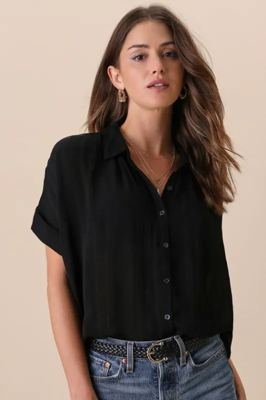 Everlee Black Striped Button-Up Top sold by Lulus