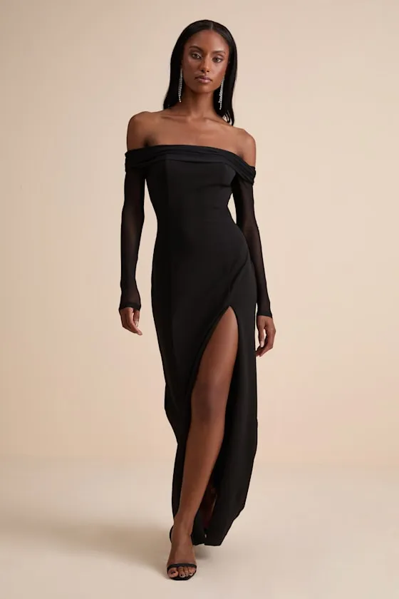 Rafaella Black Backless Off-the-Shoulder Maxi Dress sold by Lulus