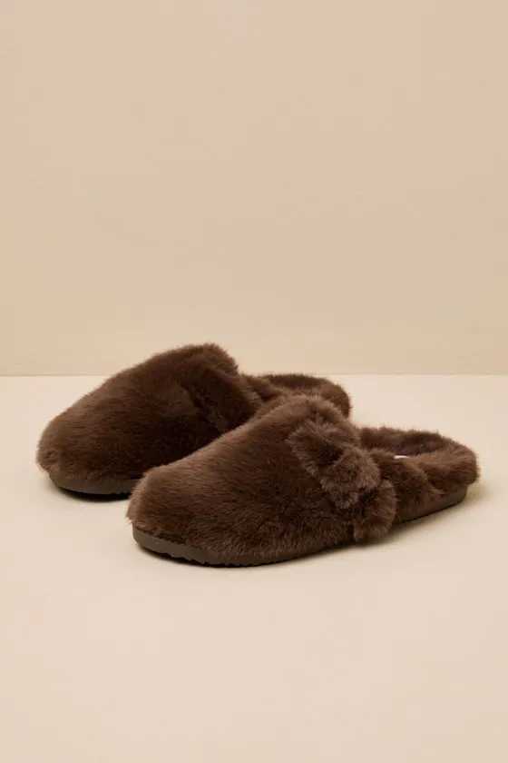Portland Taupe Faux Fur Mule Slippers sold by Lulus
