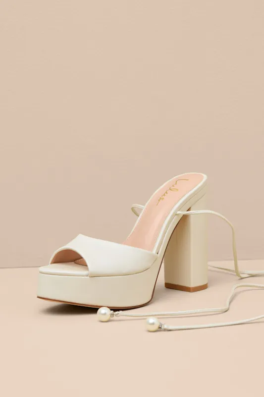 Simonette White Satin Lace-Up Platform High Heel Sandals sold by Lulus