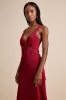 Alayah Red Satin Lace Tie-Back Midi Dress sold by Lulus