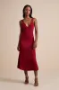 Alayah Red Satin Lace Tie-Back Midi Dress sold by Lulus