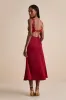 Alayah Red Satin Lace Tie-Back Midi Dress sold by Lulus