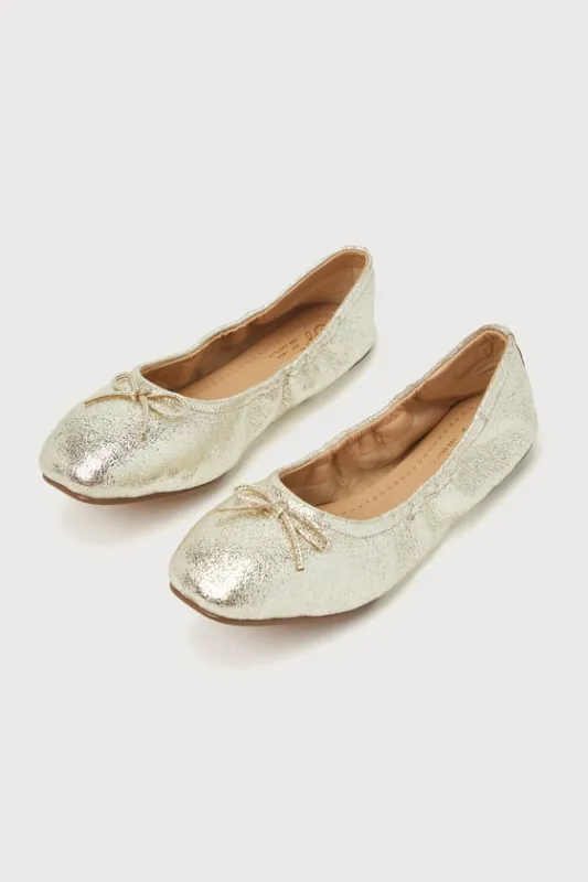 Breathless Light Gold Crinkle Leather Ballet Flats sold by Lulus