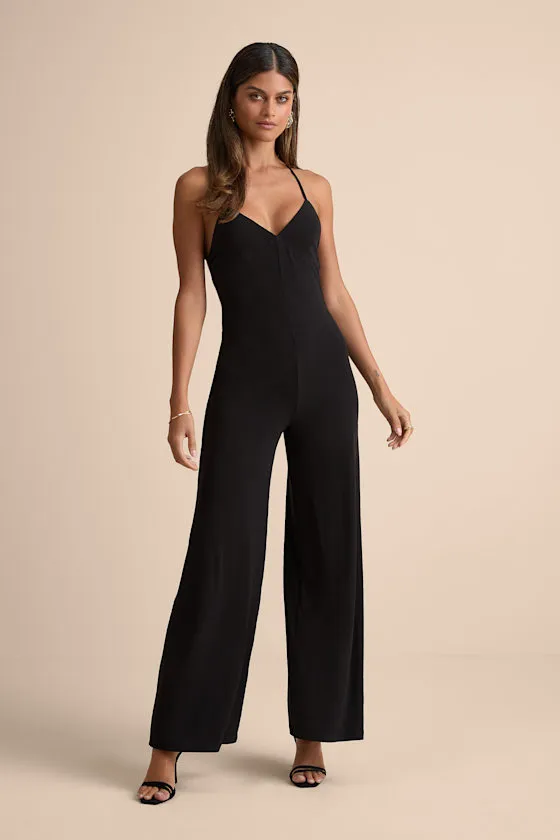 Maryka Black Mesh Backless Straight Leg Jumpsuit sold by Lulus product image thumbnail 2