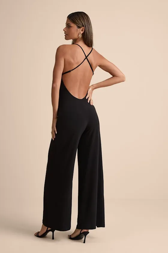 Maryka Black Mesh Backless Straight Leg Jumpsuit sold by Lulus product image thumbnail 4