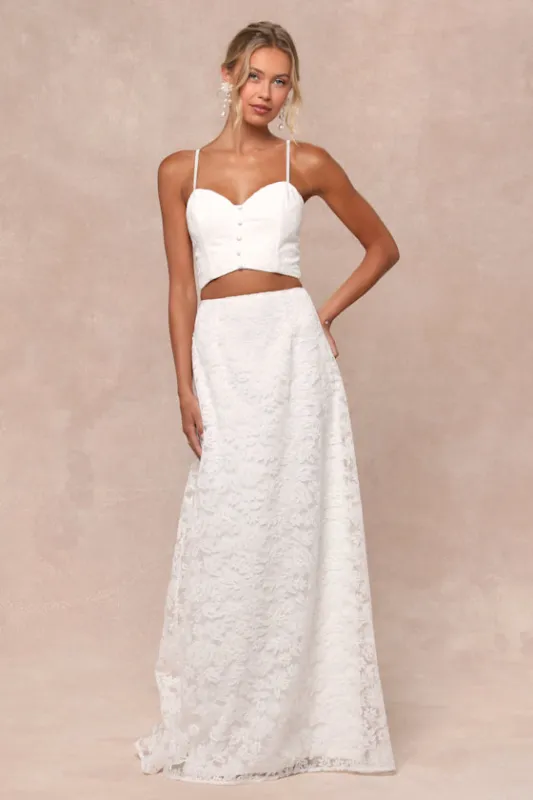 Wonderfully Yours White Tulle Embroidered Two-Piece Maxi Dress sold by Lulus