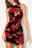 Delizah Burgundy Floral Burnout Halter Mini Dress sold by Lulus