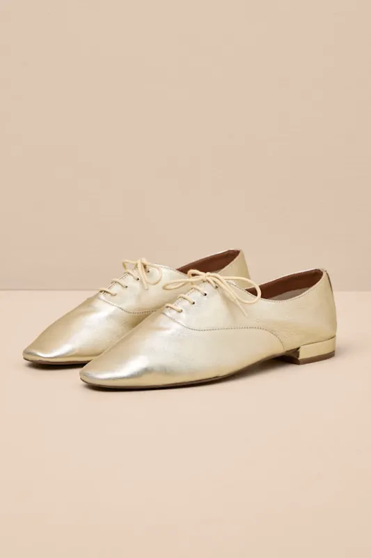 Starlet Light Gold Metallic Leather Lace-Up Oxfords sold by Lulus