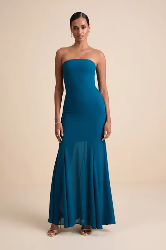 Cherette Dark Teal Strapless Maxi Dress sold by Lulus