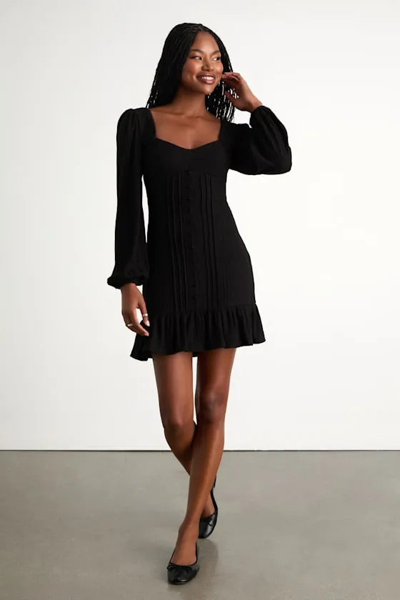 Coveted Sweetness Black Pointelle Knit Long Sleeve Mini Dress sold by Lulus product image thumbnail 4